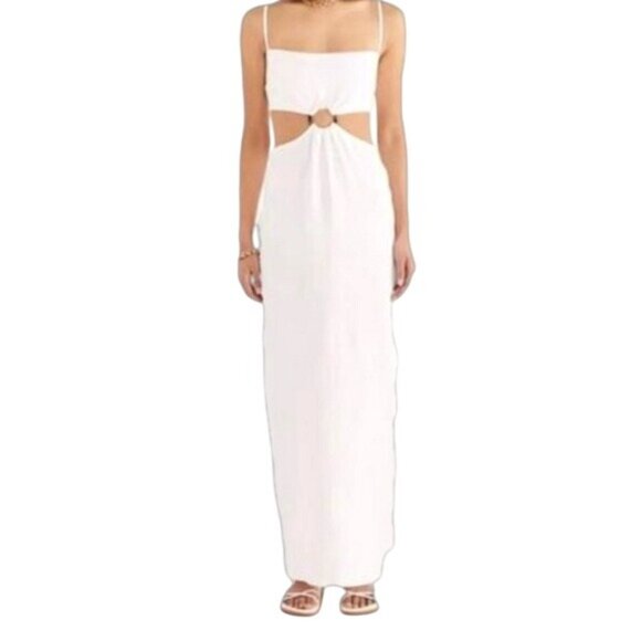 Revolve Rumer Small Linen Avalon Tortoise Ring Cutout Maxi White Dress MSRP 329 - Picture 1 of 10